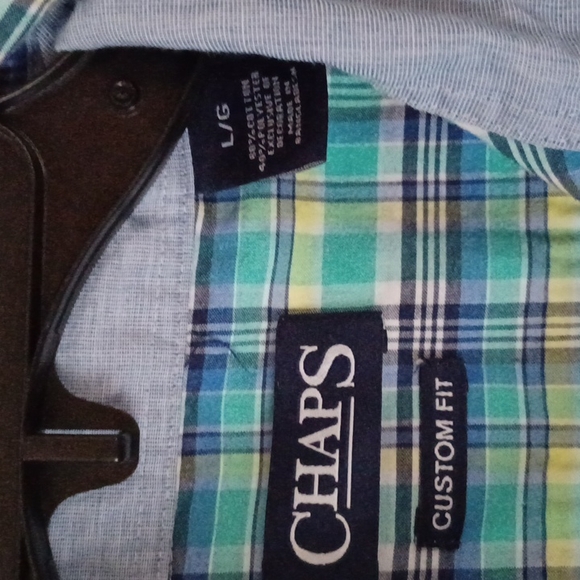 Chaps Men's Blue Green Plaid Custom Fit Short Sleeve Button Up Shirt Size L/G. - Picture 7 of 9